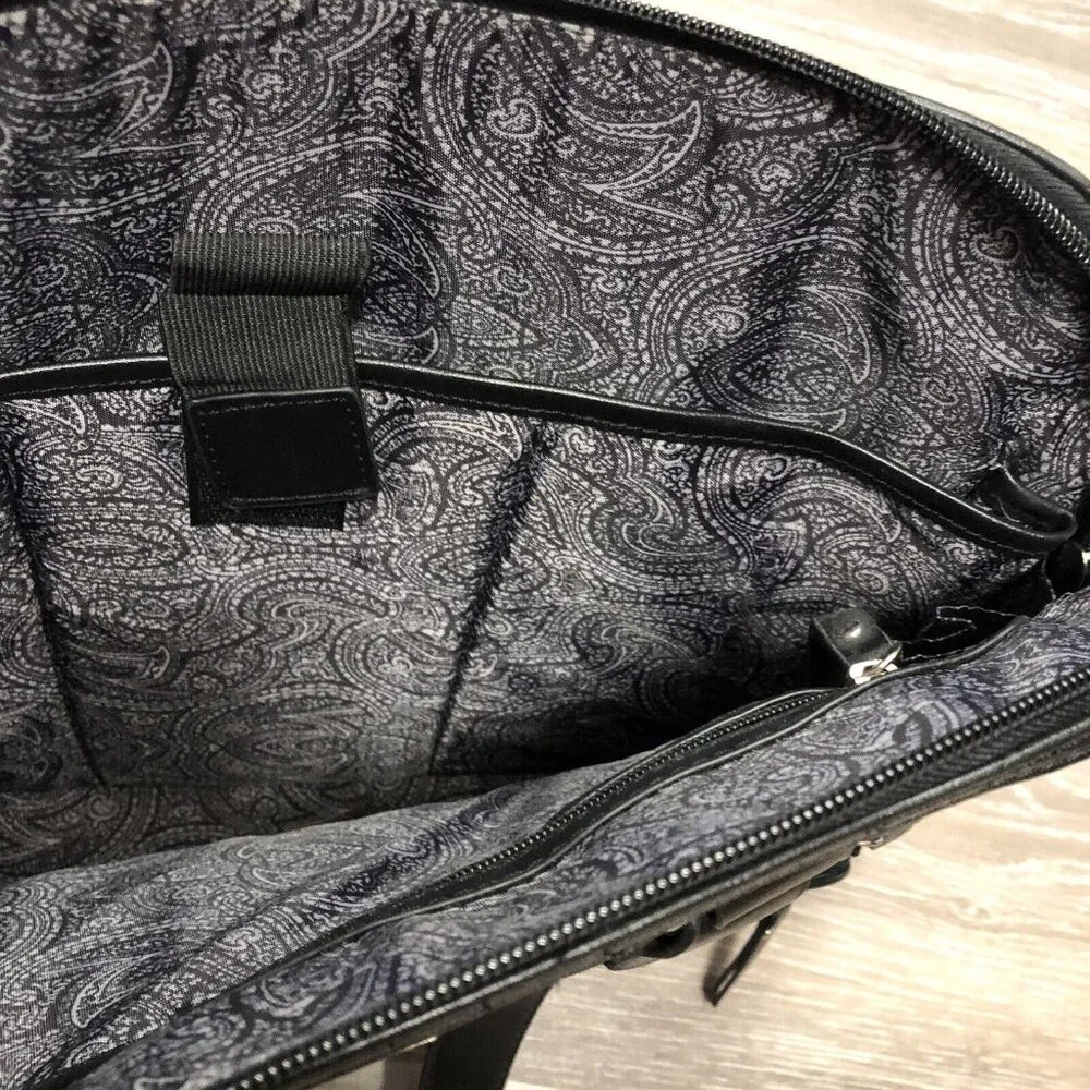 Franklin Covey‎ Classic Leather Briefcase Handle Black Bag Paisley Interior